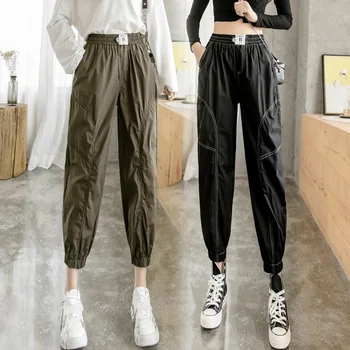 

Bib Overall Female Summer Thin Section Relaxed Casual Pants 2020 Early Autumn Slimming High-waisted Ankle Banded Pants Capri Bag
