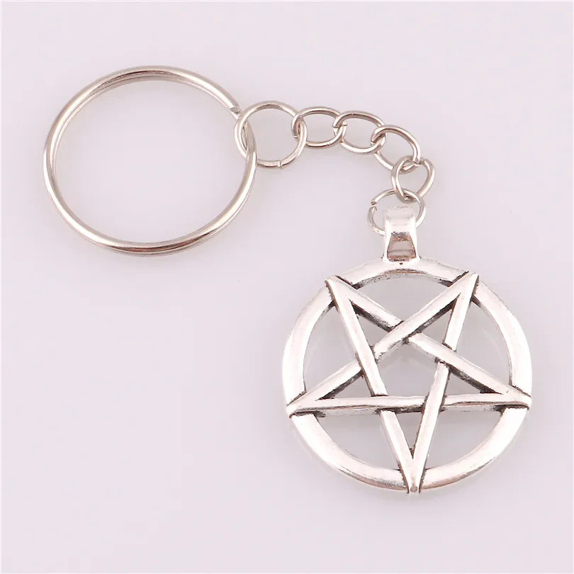 

5x Witch Star Pentacle Round Keychain Vintage Silver Keyring for Women Men Car Key Chain Holder Wedding Party Mom Gifts