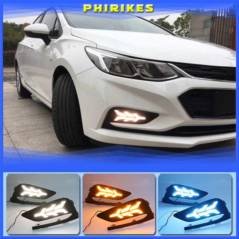 

Светодиодные дневные ходовые огни для Chevrolet Cruze 2016 2017 2018, 2 шт., динамические желтые Сигналы поворота с реле, водонепроницаемые Автомобильные дневные ходовые огни 12 В