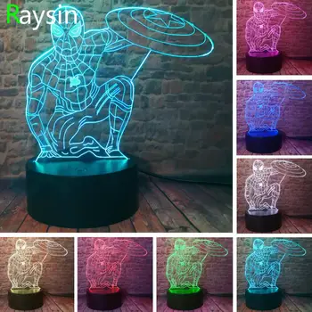 

Marvel Cool Avengers Endgame Spider Man Hold Captain America Shield Action Figure 7 Colors Change LED Night Light Boys Xmas Gift