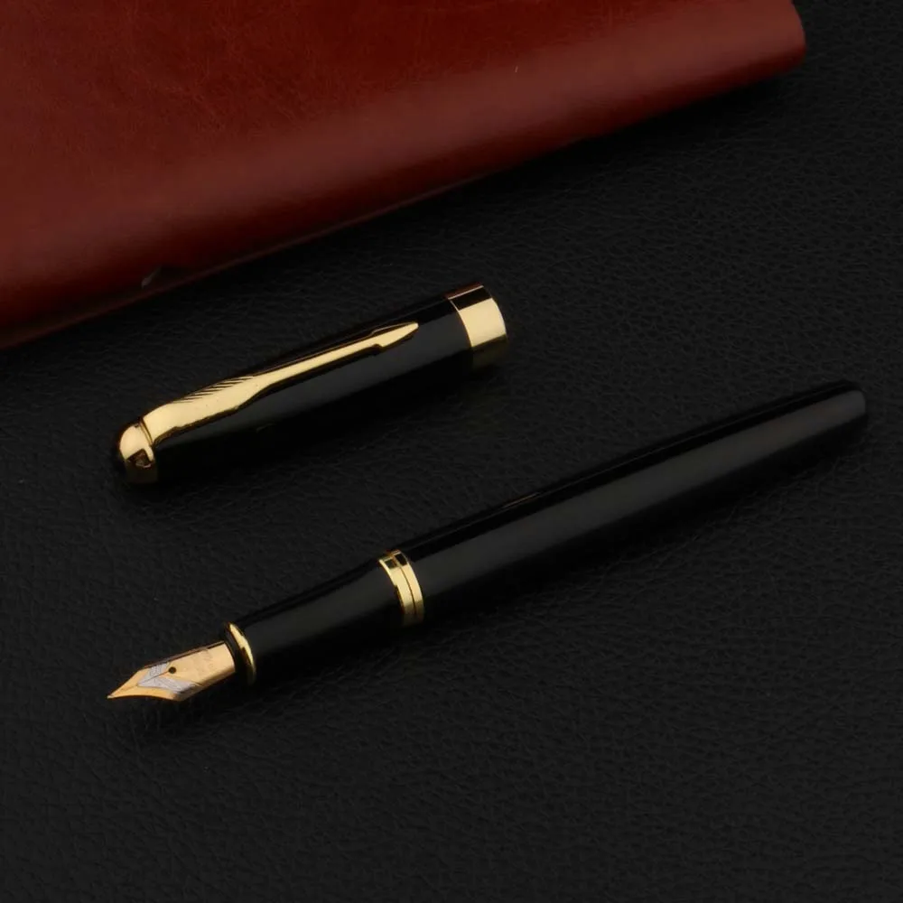High Quality Metal 388 Fountain Pen Business Black Golden Student Stationery Office School Supplies Gift Ink Pens