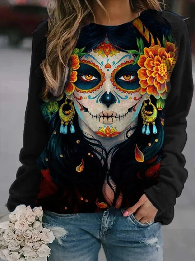 

Hot sale Black color Halloween hoodies Autumn Round neck long sleeve loose tops