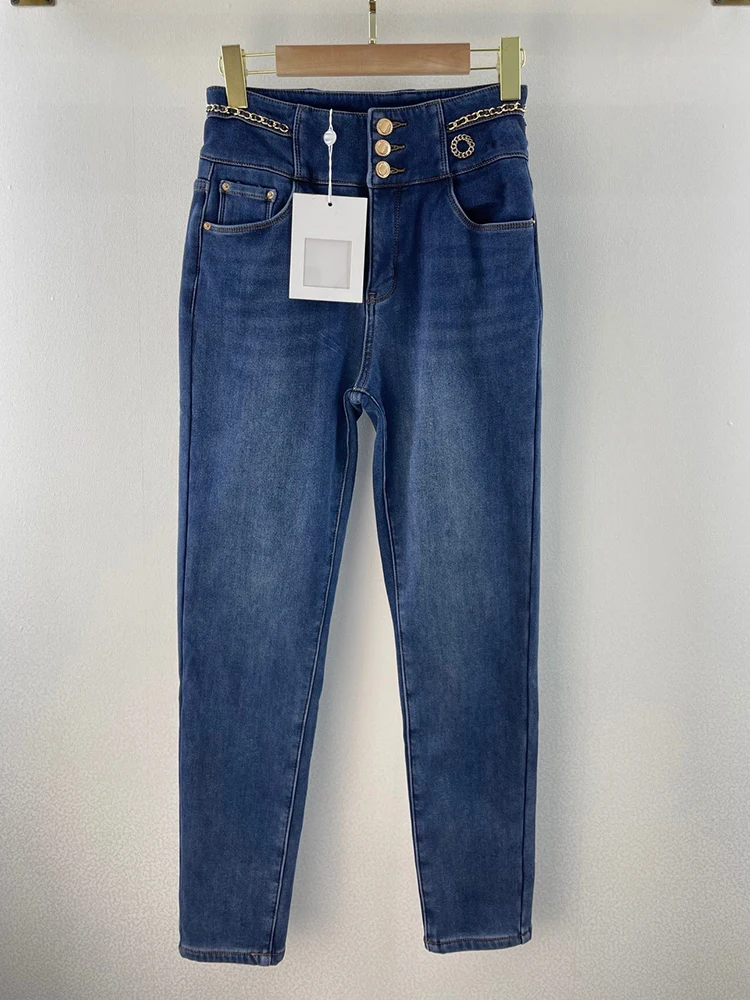 最安値で買 フロックな暖かいデニムパンツ 高品質 シティ ハイウエスト ブルーレター Jean 伸縮性のある生地 レディース21冬 売り出し超安い Ongoing Southloopmarket Com