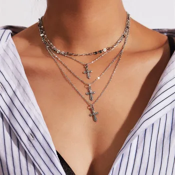 

cross-border exaggerated personality multilayer suit sautoir sequins multilayer clavicle necklace C1601 alloy cross