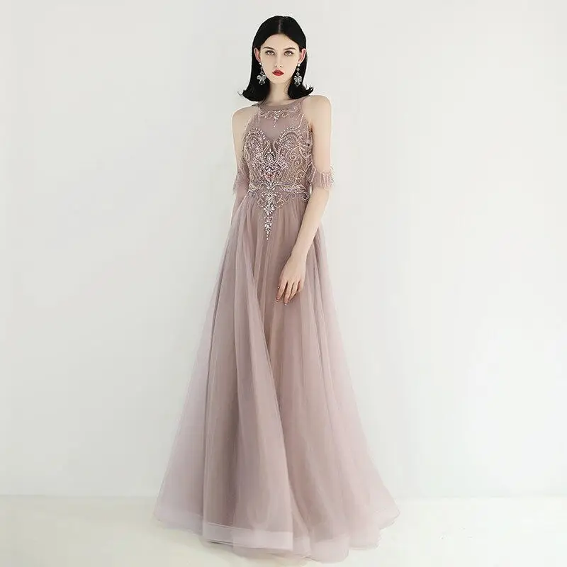 

2019 New Sexy Backless Long Evening Dress Tulle Formal Handmade Crystal Beading Off the Shoulder Prom Party Gowns Hot Sale