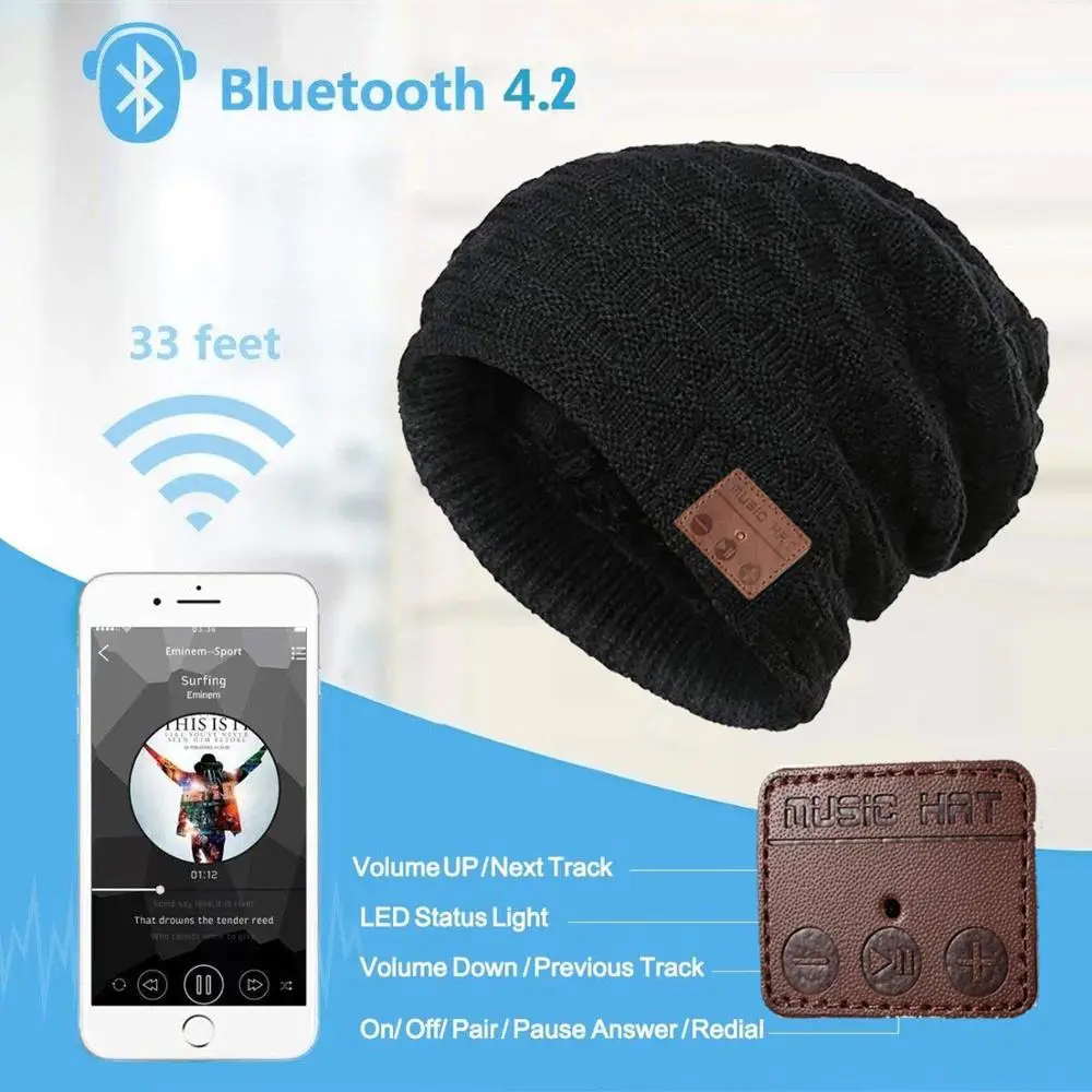 Зимняя спортивная Беспроводная Bluetooth гарнитура вязаная шапка наушники модная