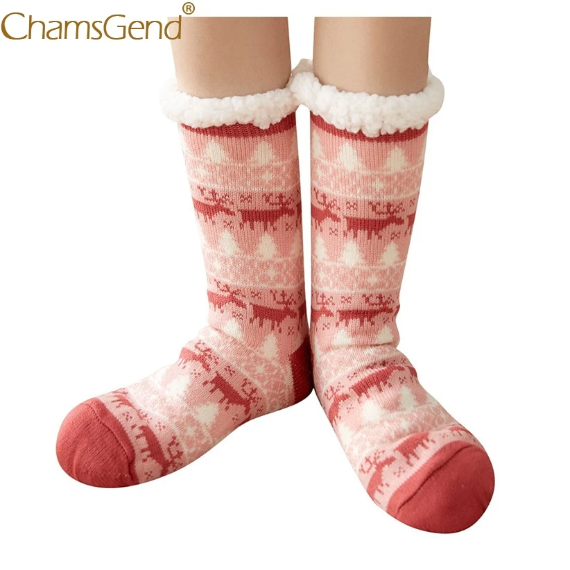 7 видов цветов, женские теплые флисовые Носки с рисунком лося, зимние толстые Нескользящие хлопковые носки для дома и сна, 910