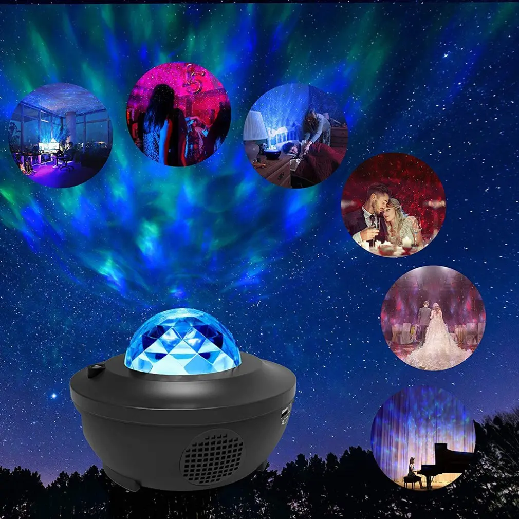 

Led Music Star Sky Projector Lamp Wireless Sound Control Laser Night Light Starry Water Pattern Flame Lamp Home Decor