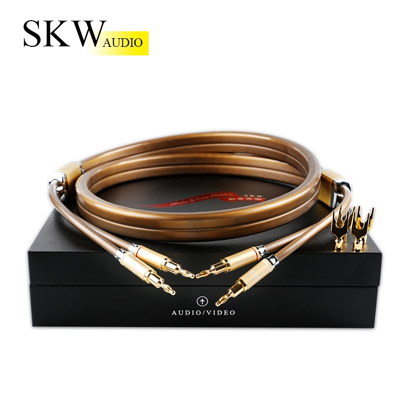 SKW Hi Fi аудио кабель 6N OCC OD 27 мм с лопатой + банановый терминал аудиофиловый динамика