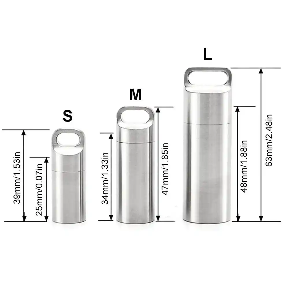 iB/àste Botella de Sello de c/ápsula de Acero Inoxidable Impermeable Mini EDC Caja de p/íldoras de Supervivencia Contenedor C/ápsula de p/íldora Botella Tanque Caja para Viajes al Aire Libre