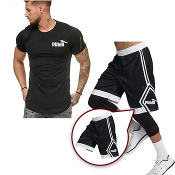 

2020 summer sports fitness clothes men's short sleeve + sports pants two-piece summer fashion round neck men's sports suit