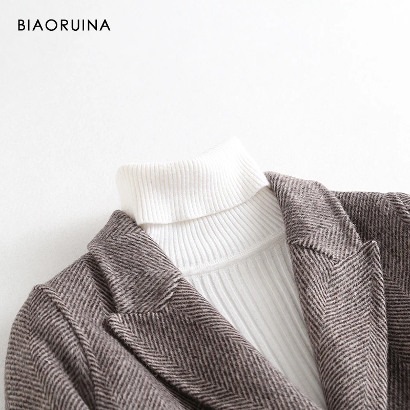 BIAORUINA, женская, свободная, шерсть, двухсторонняя, корейский стиль, толстая, теплая куртка, пальто, на одной пуговице, отложной воротник, высокое качество