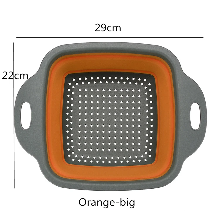 Orange-big Складная силиконовая квадратная корзина для слива фруктов Чистка овощей - Цвет: Orange-big