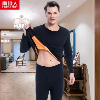 

NANJIREN Men Thermal Underwear Sets Winter hick Thermo Underwear Black Casual Long Johns Set Male Thermal Pajamas home Clothes