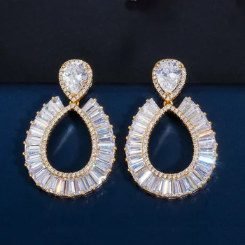 

Stylish Atmospheric Earrings AAA Zircon Hollow Lapel Earrings S925 Silver Drop Earrings Banquet Wedding Fine Jewelri