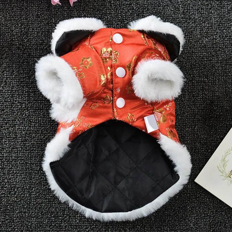 Китайский стиль, красное домашнее животное Ципао, шелк, хлопок, зимняя одежда для собак, новогоднее пальто для домашних животных, для маленьких средних собак, костюм для щенков