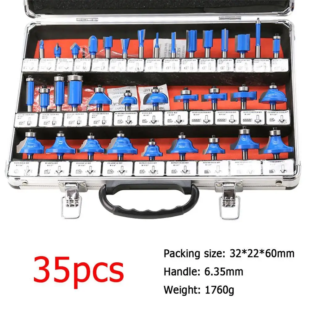 Blue 35 шт. 1/4in деревообрабатывающий фрезерный станок с ручкой, фрезерный станок для гравировки, деревообрабатывающий Фрезерный резак, адаптер, набор станков, фрезы - Длина режущей кромки: Blue