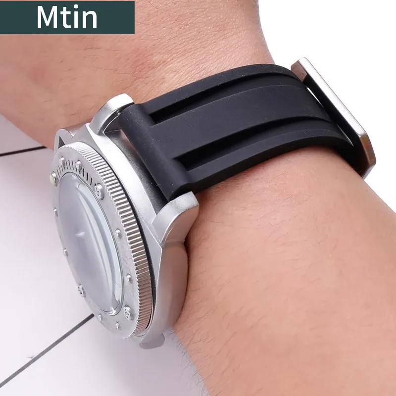 24mm rubber strap men's pin buckle watch accessories For Panerai watch strap outdoor sports wristband ladies bracelet tool