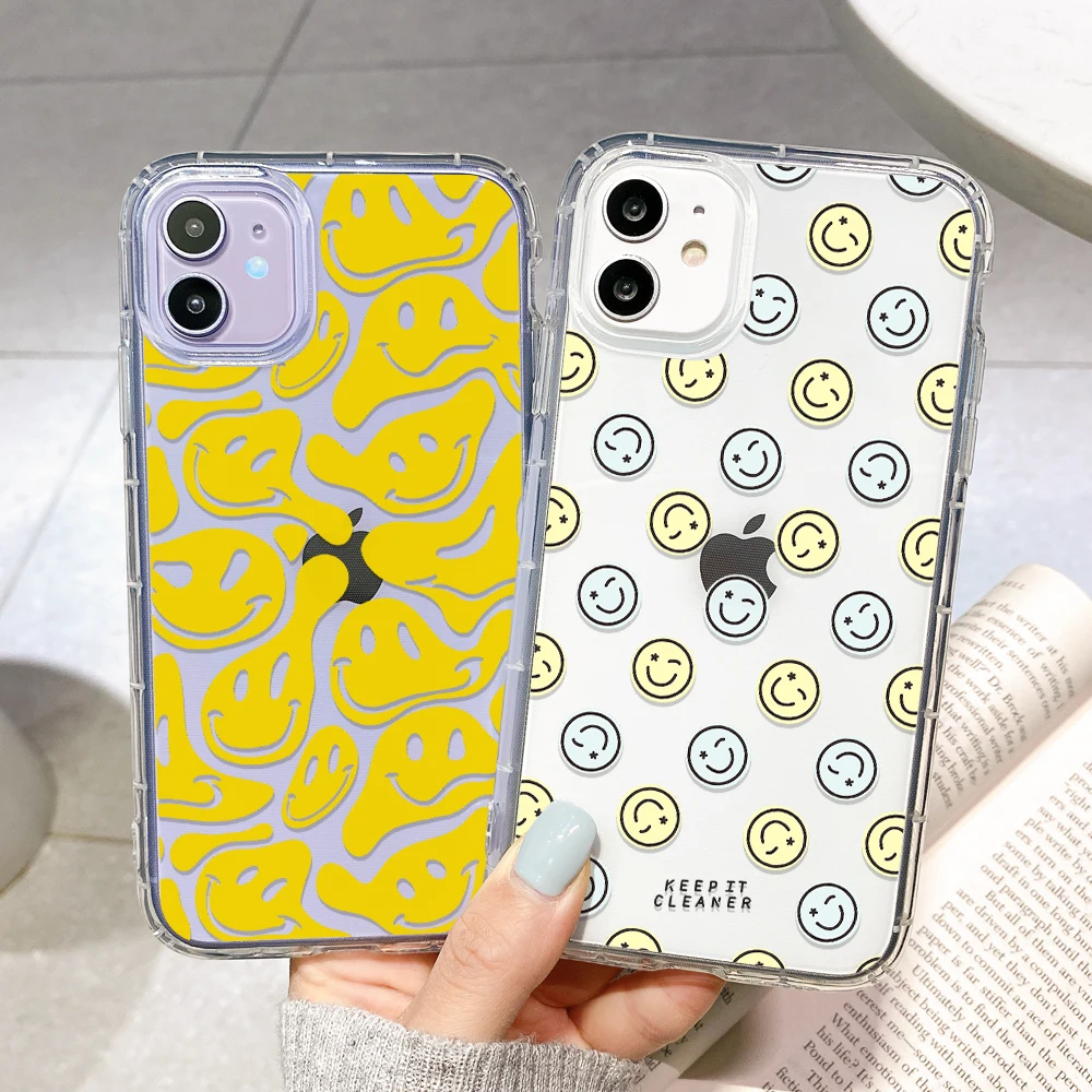 Clear Funda For Iphone 11 12 XR Case Iphone 13 Pro Max Coque Iphone11 12 13 Mini X XS 6s 7 8 Plus SE 2020 Capas Smiley TPU Cover