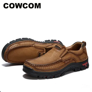 

COWCOM 2019 Genuine Leather Cow Breathable Leasure Men's Shoes Low Soft Bottom Hollow Breathable Outdoor Shoes CLK-3237-1