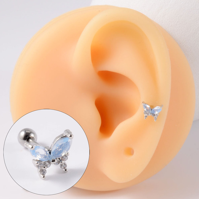 Surgical Steel CZ Cute Butterfly Ear Studs Cartilage Helix Lobe Conch Piercing Earring For Girls Gift Body Piercing Jewelry