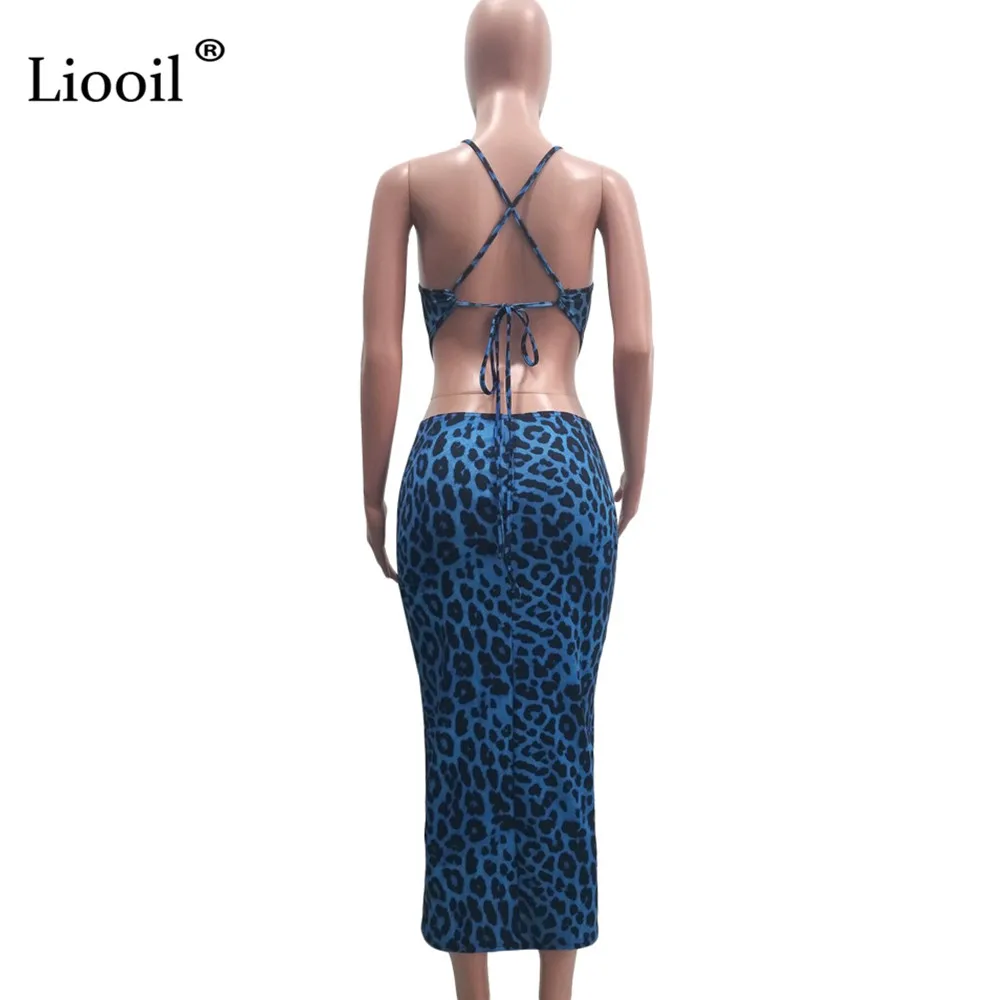 Liooil, Леопардовый принт, открытая спина, сексуальное, Холтер, бодикон, платье миди, для женщин,, без рукавов, в африканском стиле, для ночного клуба, вечерние, облегающие платья