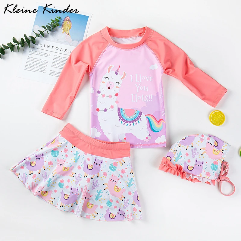 

Swimwear Baby Alpaca Print Children's Swimsuit 3 Pieces Long Sleeve Bathing Suit Girl UV Protection Swimming Suit for Girls Kids
