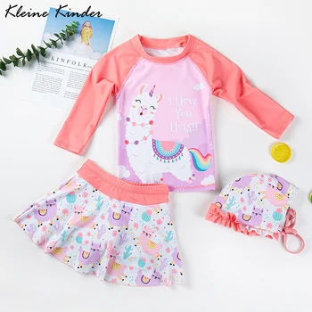 

Swimwear Baby Alpaca Print Children's Swimsuit 3 Pieces Long Sleeve Bathing Suit Girl UV Protection Swimming Suit for Girls Kids