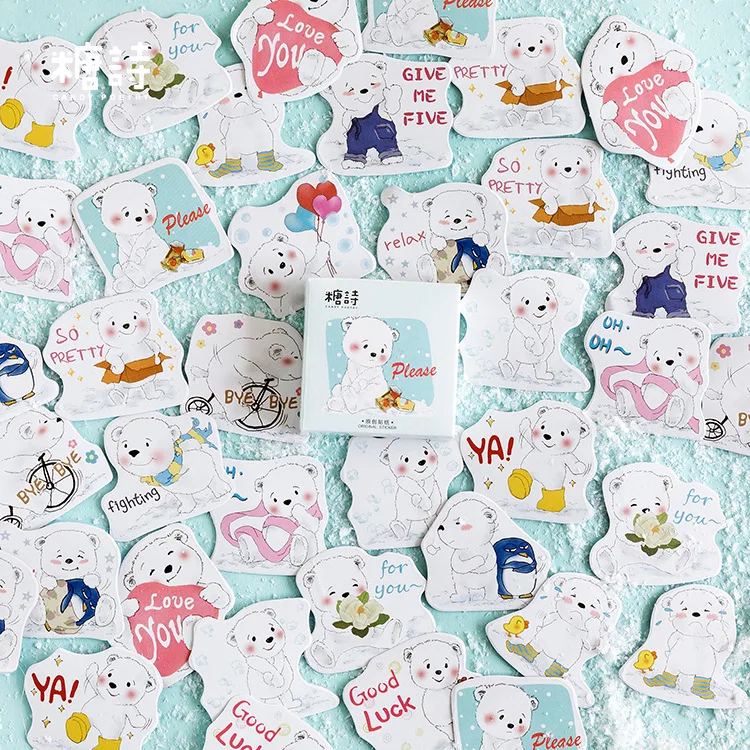 

45 pcs/pack Milk White Bear Bullet Journal Decorative Stickers Adhesive Stickers DIY Decoration Diary Stickers