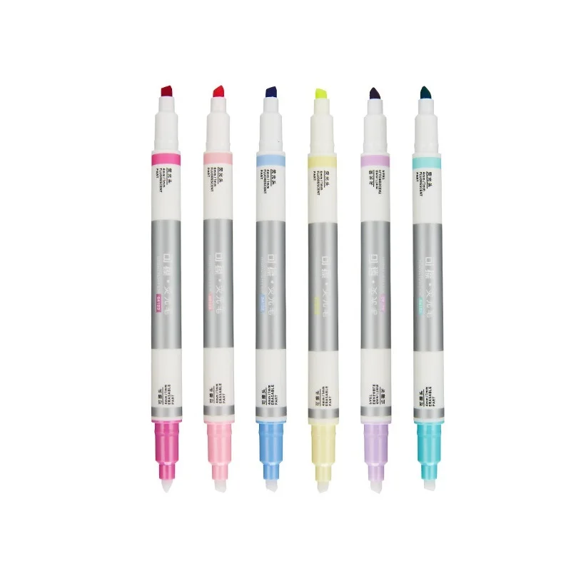 

6pcs Dual-side Erasable Highlighter pen Fluorescent color marker 1-3mm spot liner Green Blue Pink Office School supplies F697