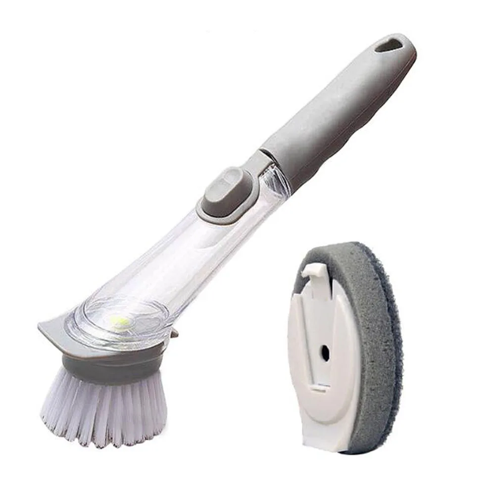 Double Use Kitchen Cleaning Brush Scrubber Dish Bowl Washing Sponge Automatic Liquid Dispenser Kitchen Pot Cleaner Tool