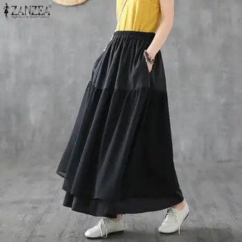 

ZANZEA 2020 Chiffon Skirts Fashion Women's Sundress Casual Double Layer Long Vestidos Female Solid Summer Robe Plus Size 5XL 7