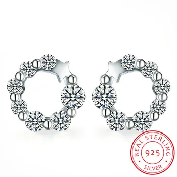 

925 Sterling Silver Earrings Lucky Star AAA+ Zirconia Circle Stud Earrings For Women boucle d'oreille Fine Jewelry S-E199
