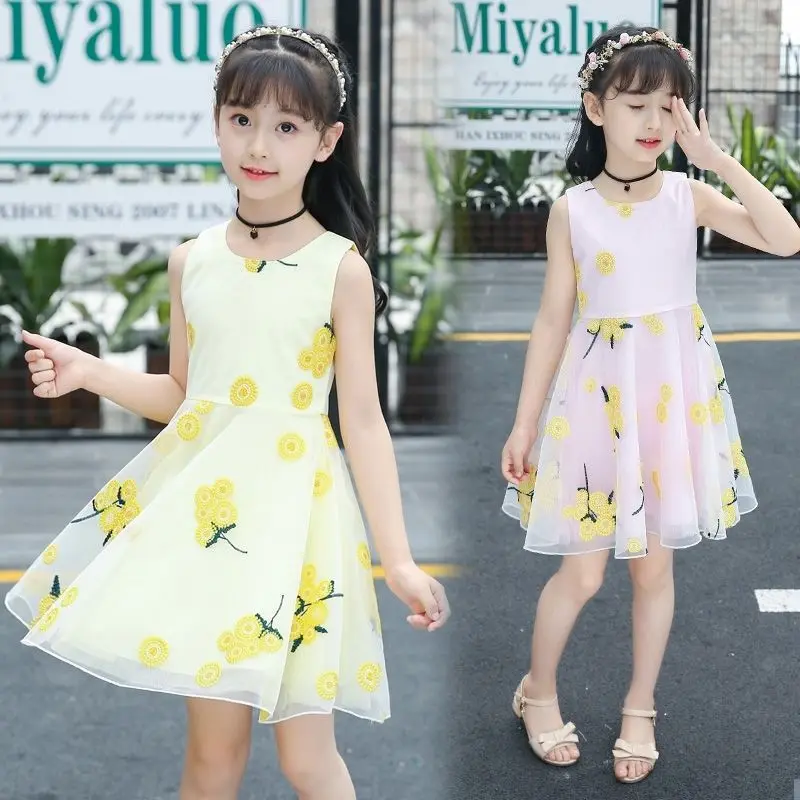 

Girls Dress Summer Wear 2019 New Style Korean-style Middle And Large Girls' Princess Skirt zi yang Gas Summer Sunflower