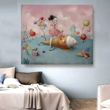 

Citon Canvas Oil painting Nicoletta ceccoli《Ice cream girl》Artwork Poster Picture Modern Wall Decor Home Living room Decoration