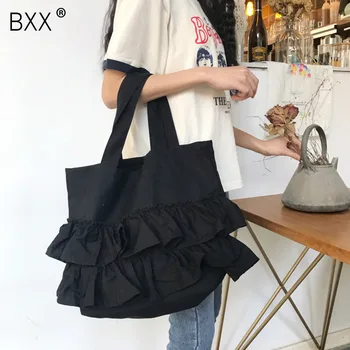

[BXX] Crossbody Bags For Women 2020 Winter Casual Ruffle Canvas Single Shoulder Package Drawstring Portable Handbag HJ105