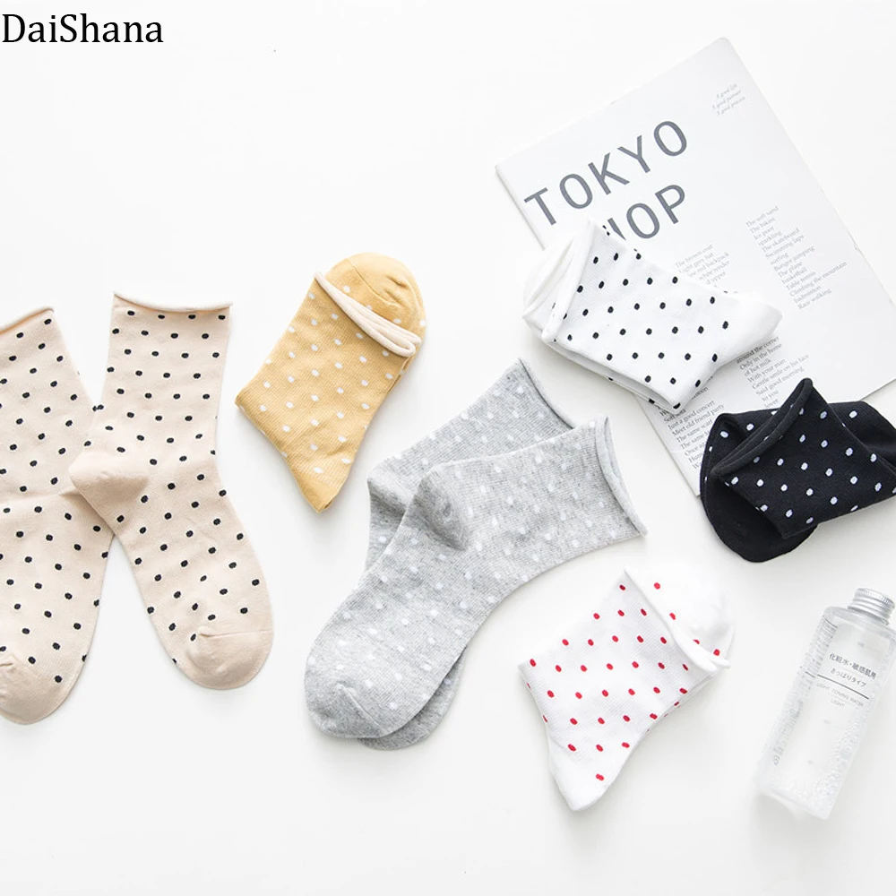 Новинка, модные милые женские носки на осень и зиму, женские свободные носки в ретро стиле, повседневные носки в горошек, Harajuku, женские носки, Mujer Calzin