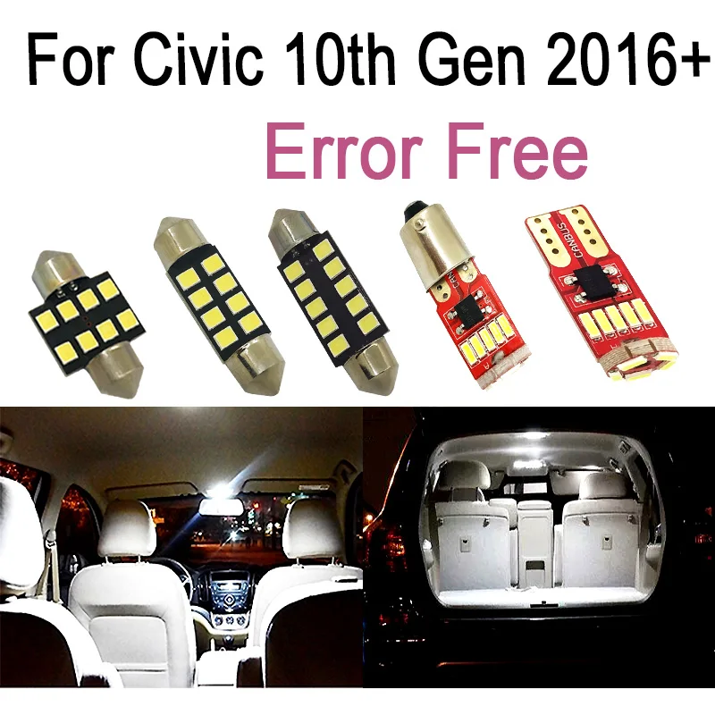 

LED interior dome light + LED Side Marker bulb + LED Reverse back up tail lamp + plate lights for Honda for Civic 10th Gen 2016+