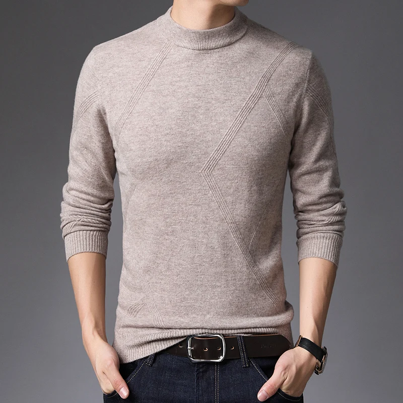 Best Price 100% Wool 2020 New Fashion Brand Sweater Mens Pullover Half Turtleneck Slim Fit Jumpers Knitred Autumn Casual Men Clothes