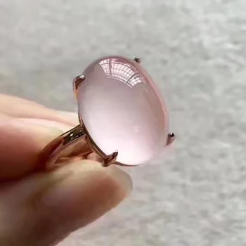 

SNew silver cold wind stroke peach hibiscus natural powder crystal women's opening adjustable rose gold ring