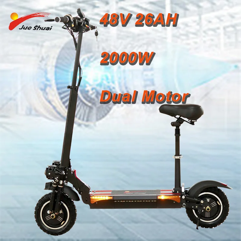 

2000W Electric Scooter Fat Tires 11inch Wheel Foldable Electric Skateboard Dual Motor E-scooter 48V 26AH Lithium Battery Adults