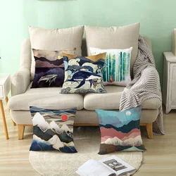 Japanese Abstract Landscape Pillowcases 45x45 Geometric Peach Skin Print Home Textile Pillow Case Sofa Decorative Cushion Cover