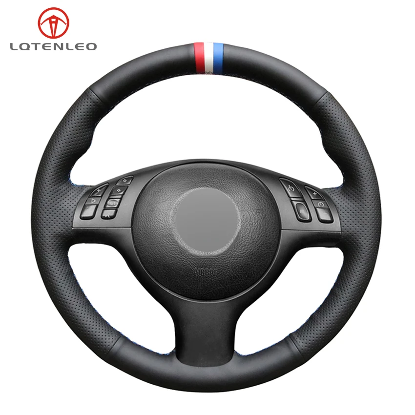 LQTENLEO Steering Wheel Cover Black Genuine Leather For BMW M Sport 3