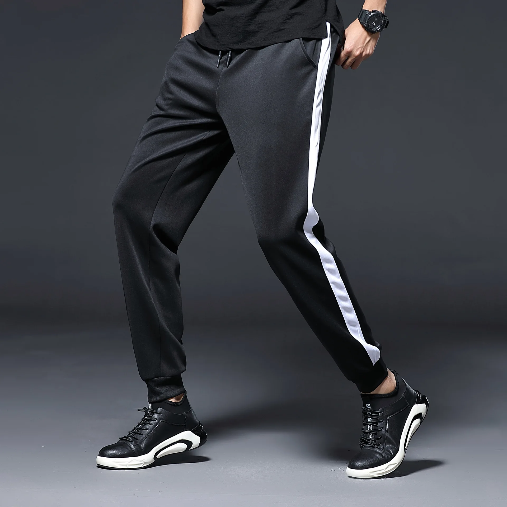 

LYCRA South Korean Silk Cloth Autumn And Winter Thick Section Thread Trousers Running Sports Casual Fashion Legs Slim Fit Trouse