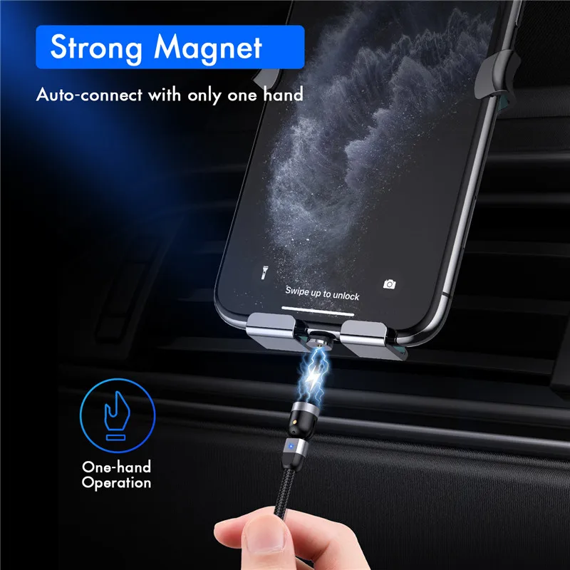 Магнитный кабель USLION с поворотом на 2020 ° Micro USB Type C зарядное устройство для iPhone 11 Pro