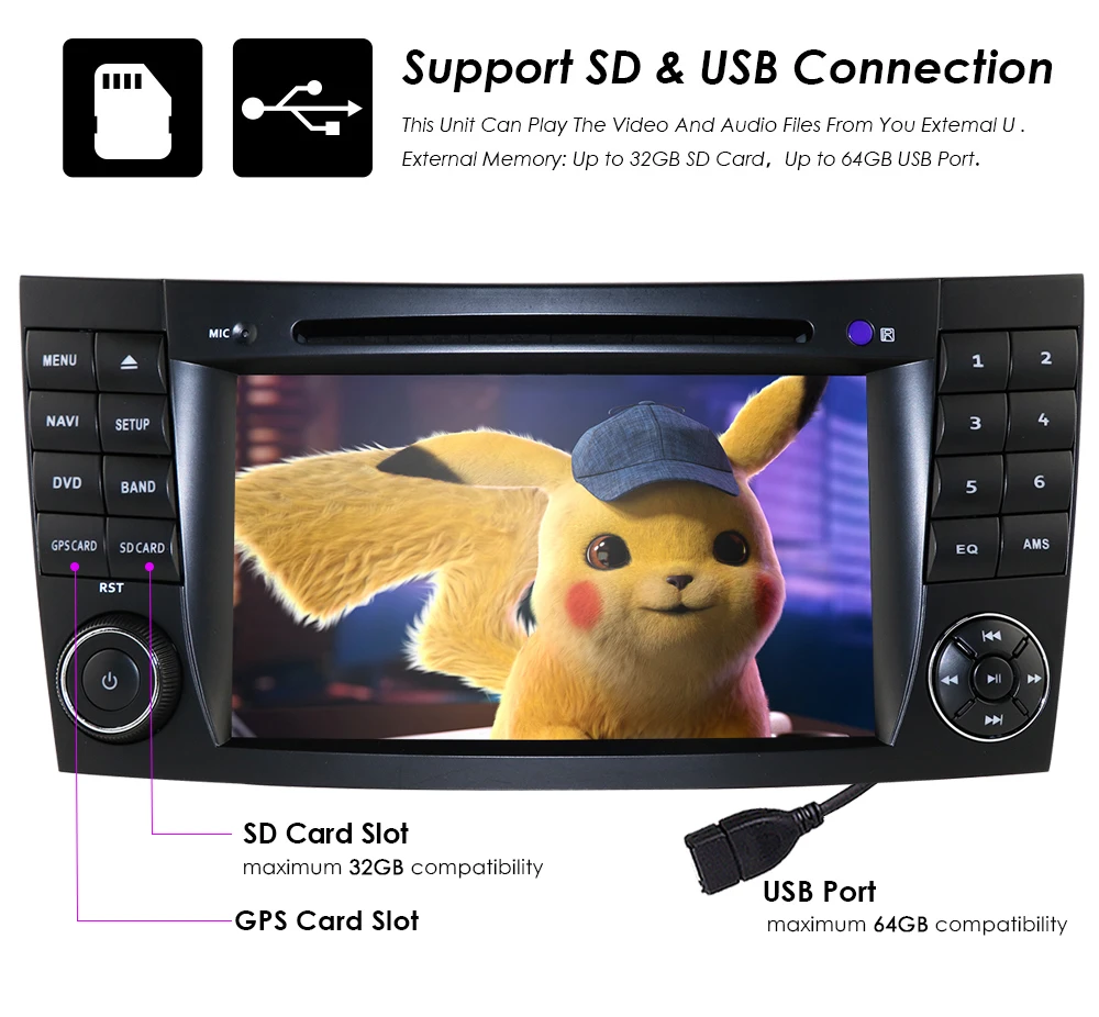 Flash Deal Two2 Din 7 Inch Car DVD Player For Mercedes/Benz/E-Class/W211/E200/E220/E300/E350 SD USB GPS Radio RDS SWC TV BT EQ MAP Rear CAM 25