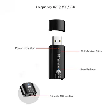 

Mini Car Bluetooth5.0 Transmitter Stereo Hands Free USB Bluetooth Receiver FM Modulator Wireless Transmitter Built-in microphone