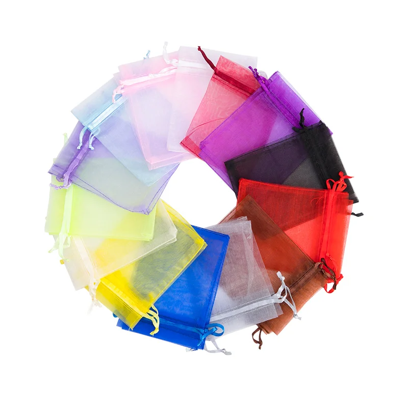 Multicolor 50 шт., 7x9, 9x12, 10x15, 13x18 см, сумки из органзы для упаковки ювелирных изделий, сумки для украшения свадебной вечеринки, сумки для подарков, многоцветные - Цвет: Multicolor