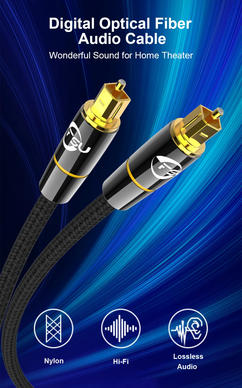 Digital Optical Audio Cable SPDIF Fiber Toslink Coaxial Cable Gold