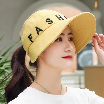 

Trendy Sunscreen Hat Female Summer Beach Vocation Empty Top Hat Ladies Letter Big Eaves Ins Internet Celebrities Caps Girls